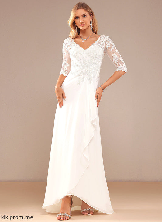 Ruffle V-neck A-Line Chiffon Wedding Lace Kaylen Asymmetrical Dress With Wedding Dresses