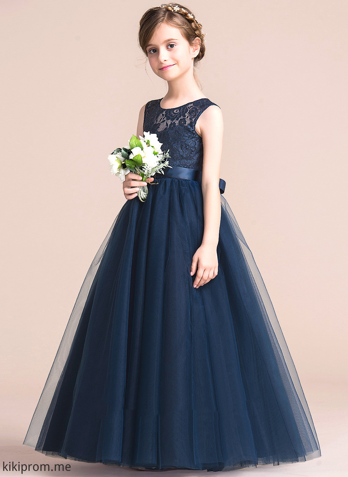 Karina Sleeveless Neck Satin/Tulle/Lace A-Line Dress Floor-length Girl Scoop Flower Flower Girl Dresses