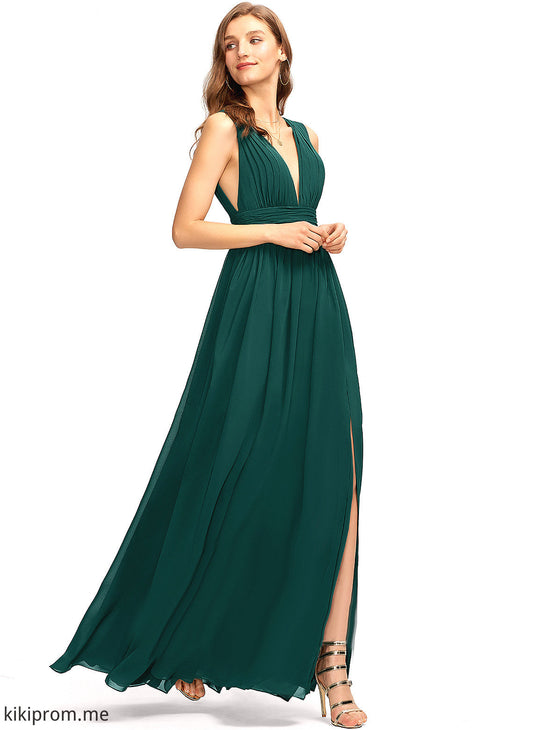 With Chiffon A-Line Prom Dresses Pleated Floor-Length V-neck Liana