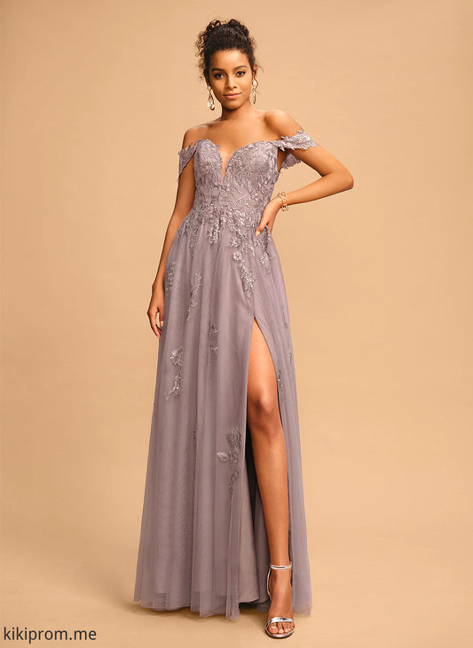 Off-the-Shoulder Prom Dresses Sequins Floor-Length With Lauren A-Line Tulle