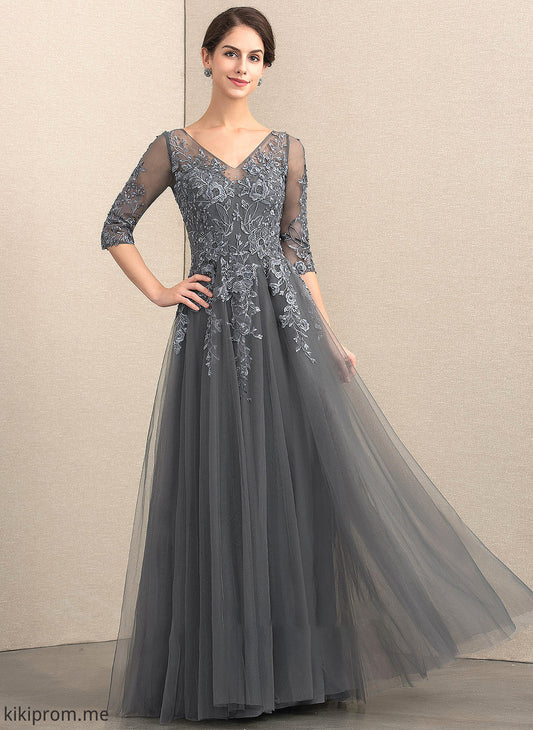 Lace V-neck Beading Allison Tulle With Bride Floor-Length Mother Dress the Mother of the Bride Dresses of A-Line Sequins