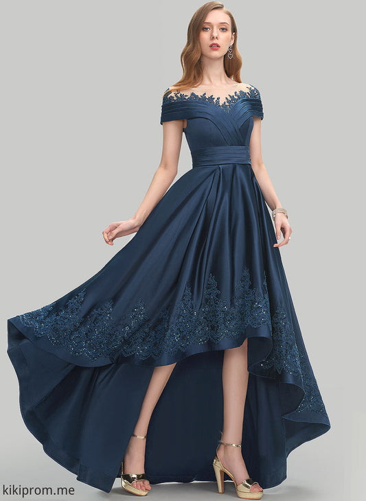 With Ball-Gown/Princess Prom Dresses Asymmetrical Camryn Sequins Scoop Lace Satin