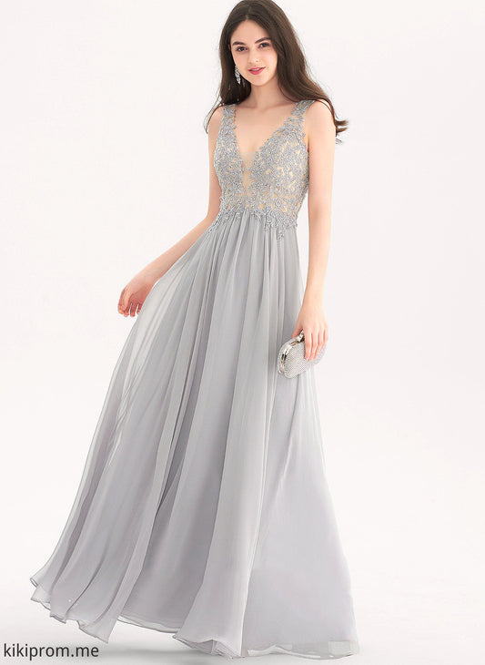 A-Line Prom Dresses With Chiffon V-neck Beading Veronica Floor-Length Sequins