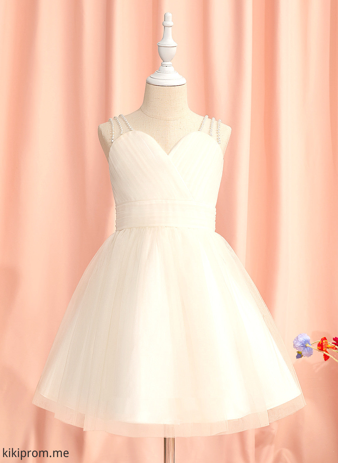 Girl Sleeveless Tulle Ruffles/Beading Flower Girl Dresses Knee-length A-Line With Dress - Flower Lara V-neck