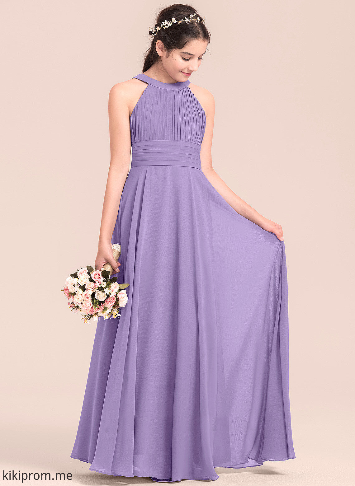 With Chiffon A-Line Junior Bridesmaid Dresses Ruffle Scoop Tess Neck Floor-Length