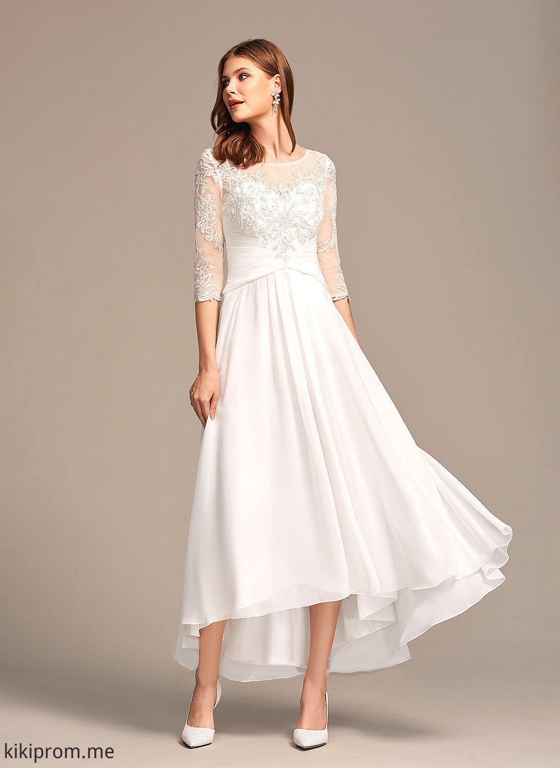 Wedding Dresses Chiffon With Asymmetrical Wedding Illusion Lace A-Line Kinley Dress