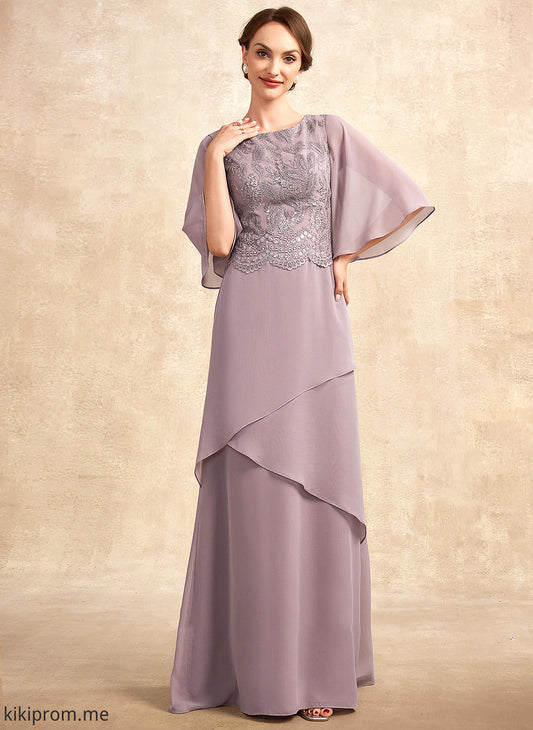 Bride A-Line Mother the Neck Floor-Length Ruffles Liz Chiffon With Mother of the Bride Dresses Sequins Dress Scoop Cascading Lace of