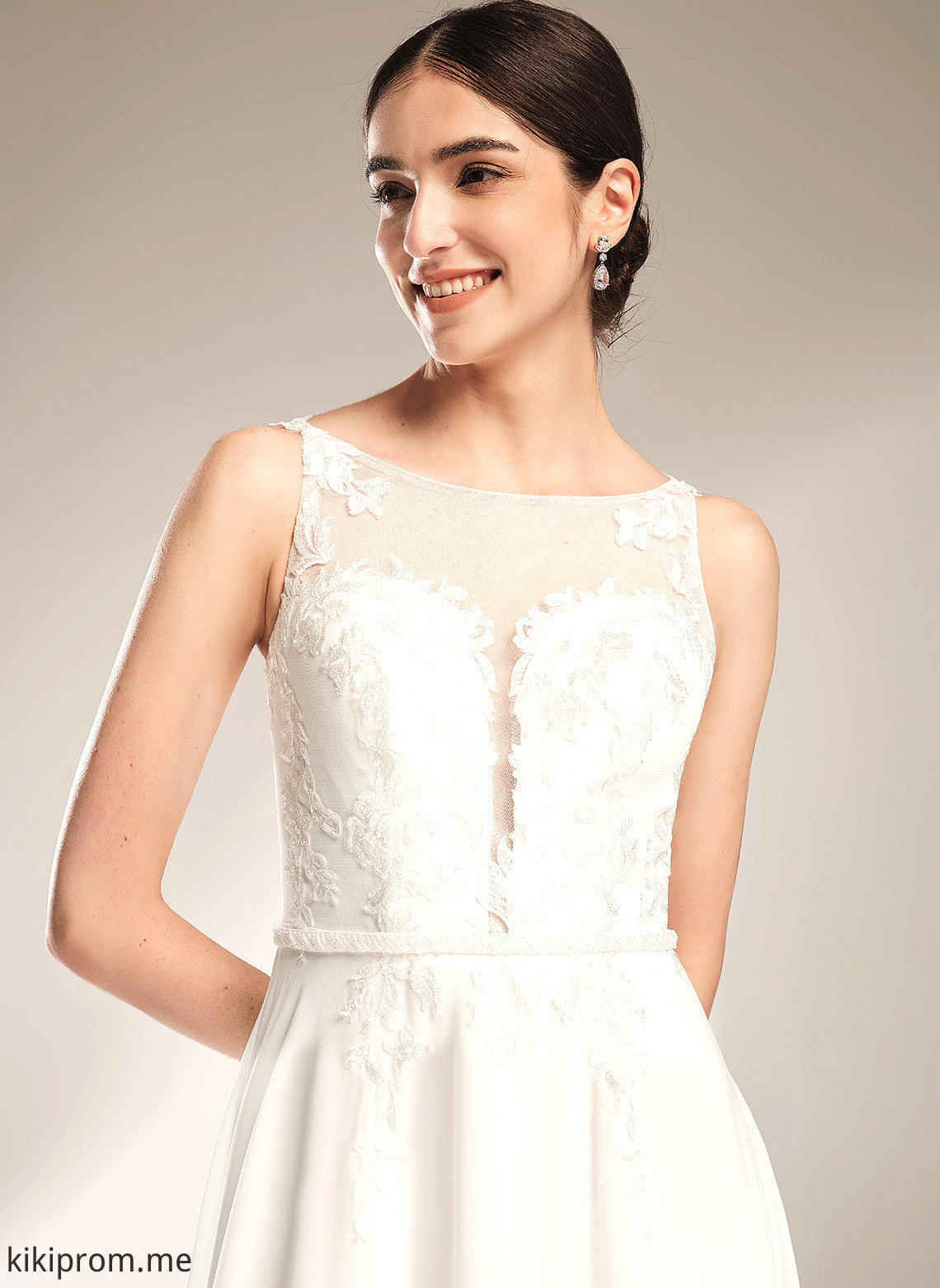 Wedding Dresses Sweep Sequins Illusion Lorelai A-Line Lace Dress Wedding Train With Chiffon