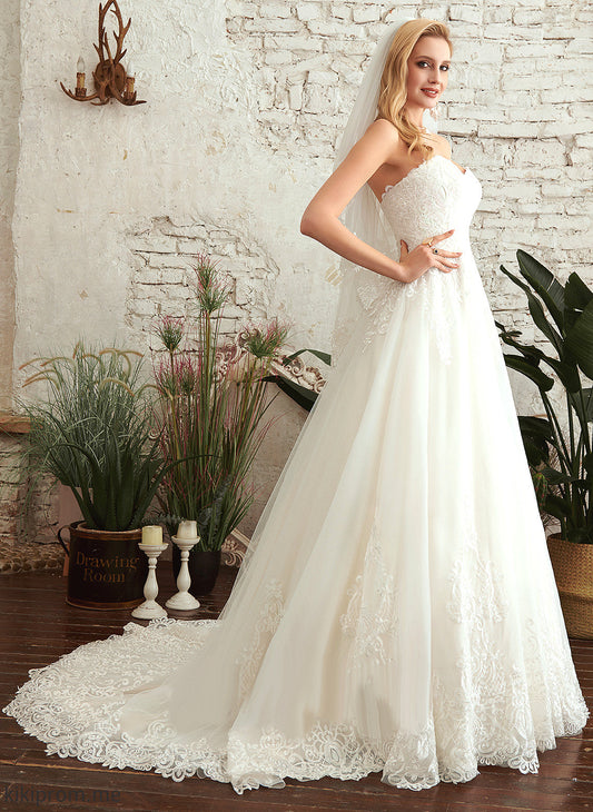 With A-Line Court Arely Sweetheart Tulle Wedding Dresses Wedding Lace Train Dress