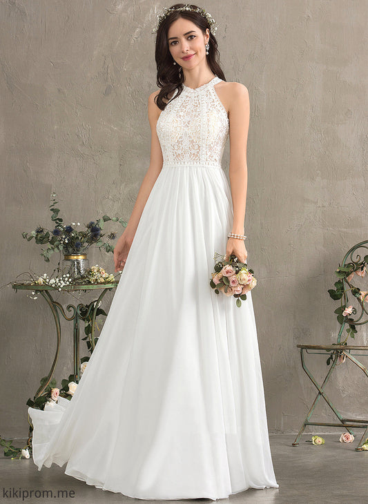 Chiffon Lace A-Line Dress Wedding Giuliana Scoop Floor-Length Neck Wedding Dresses