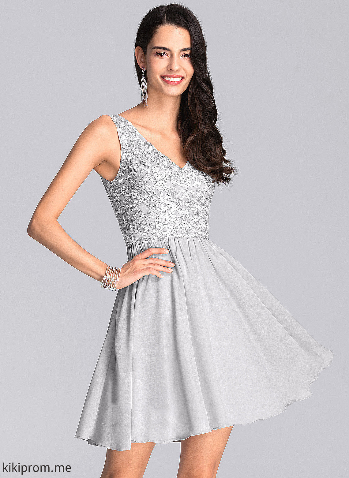 With A-Line Sequins Homecoming Dresses Dress Chiffon Homecoming Sibyl Lace V-neck Short/Mini