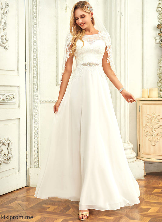 With Floor-Length Neck Kallie Lace Sequins Scoop Wedding Dress Chiffon Wedding Dresses