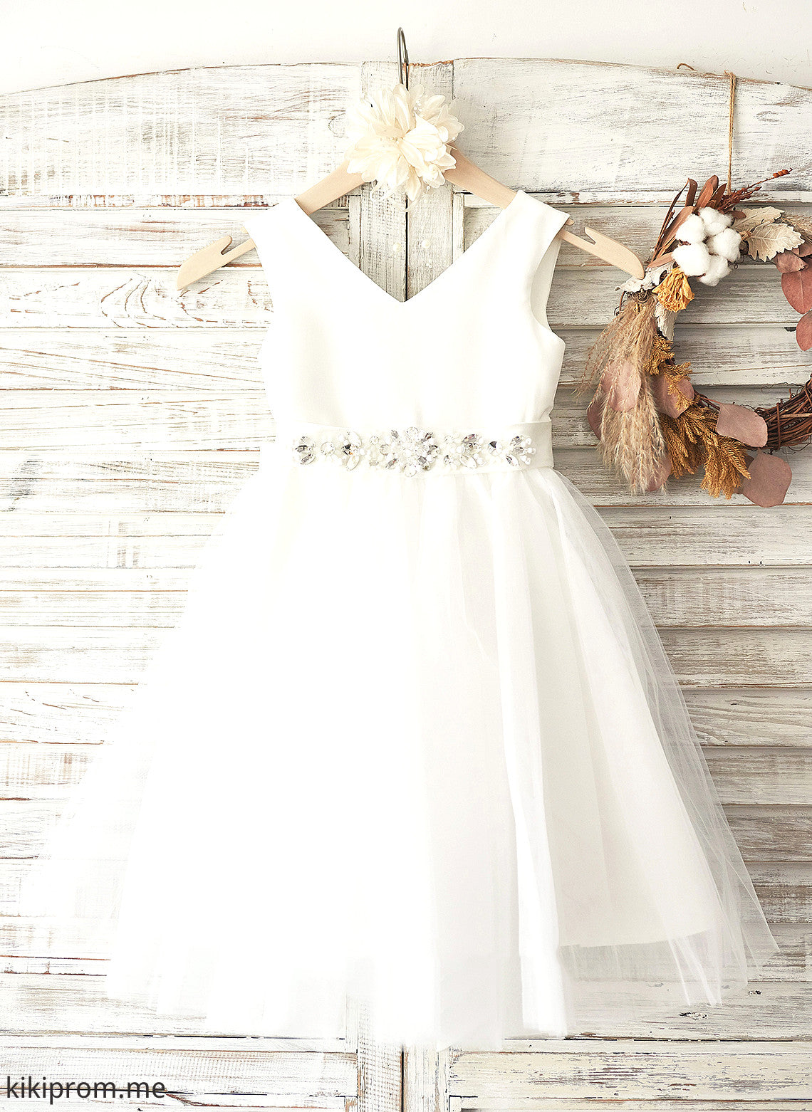 V-neck Flower Millicent Flower Girl Dresses With Sleeveless A-Line Girl Satin/Tulle - Dress Bow(s) Knee-length