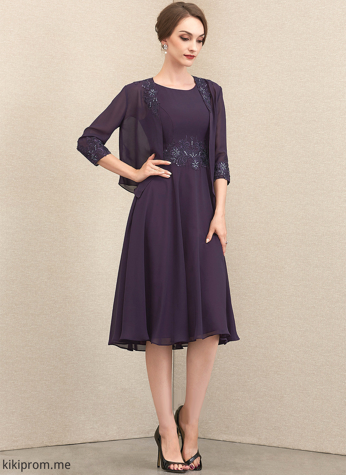 Mother Chiffon Knee-Length Bride A-Line Neck With of Sibyl the Lace Scoop Sequins Dress Mother of the Bride Dresses