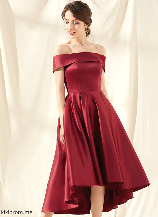 With Dress A-Line Off-the-Shoulder Homecoming Dresses Vivian Asymmetrical Pockets Homecoming Satin