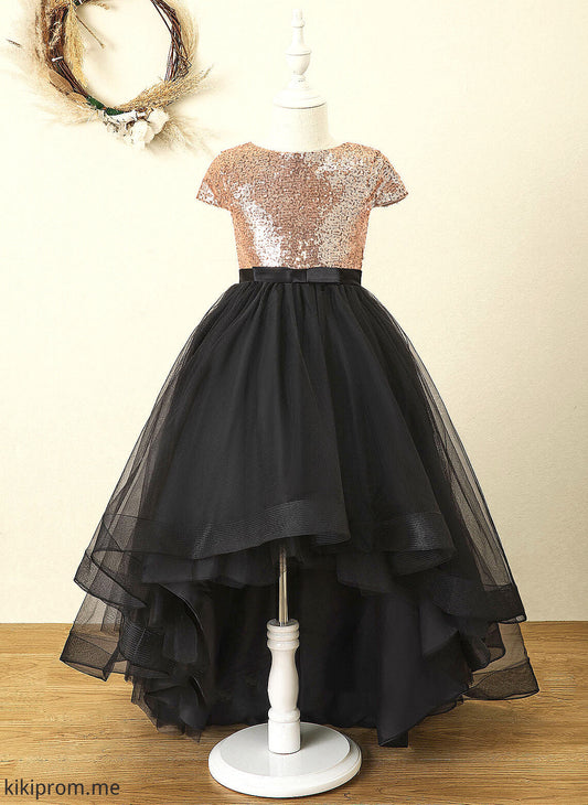 Neck Bow(s) Tulle/Sequined Asymmetrical Scoop A-Line Flower Sleeveless Flower Girl Dresses Ayla With Dress - Girl