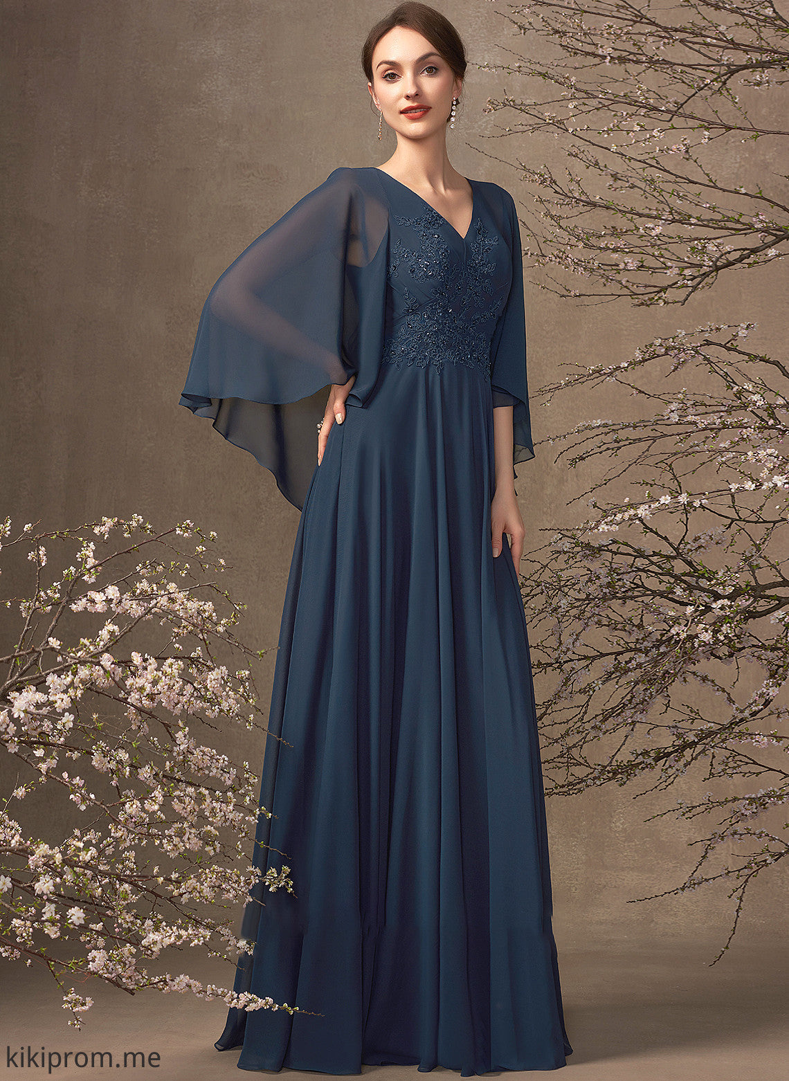 With Lace of Bride Dress the Mother Abagail Mother of the Bride Dresses A-Line Floor-Length Beading Chiffon V-neck Sequins