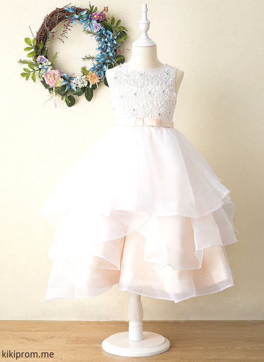 Dress - Rhoda Flower Neck Flower Girl Dresses Tulle/Lace Tea-length Girl Sleeveless Scoop Ball-Gown/Princess