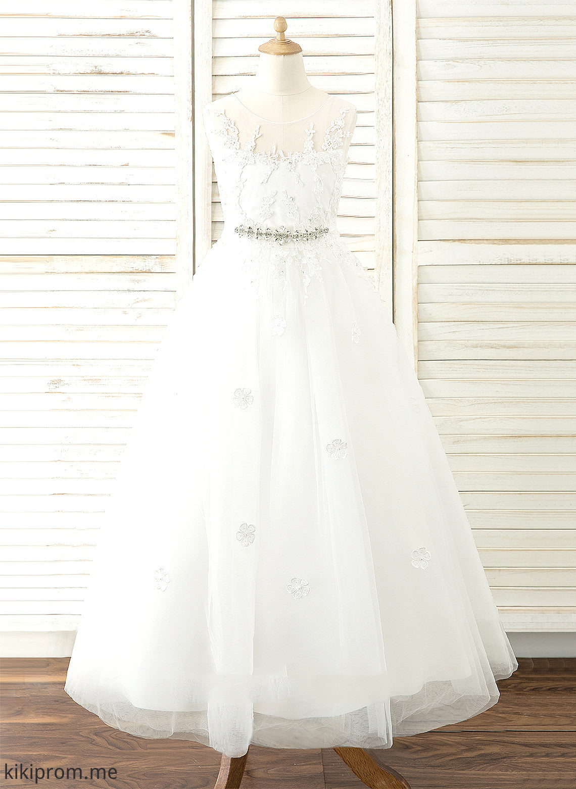 Floor-length Flower Girl Dresses Tulle/Lace Dress Girl A-Line Sleeveless - Neck Scoop Flower Olympia