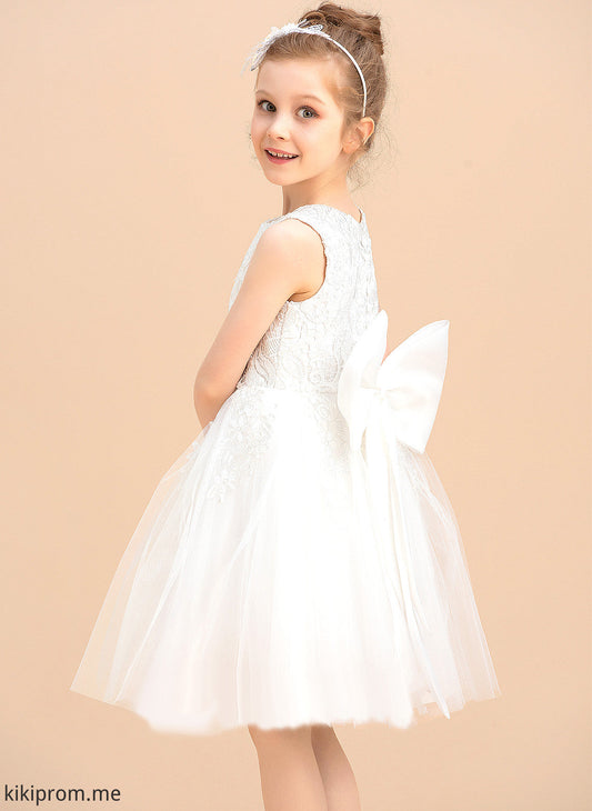 Flower Girl Dresses A-Line Tulle/Lace Scoop - Lace/Bow(s) With Flower Girl Dress Sleeveless Tia Neck Knee-length