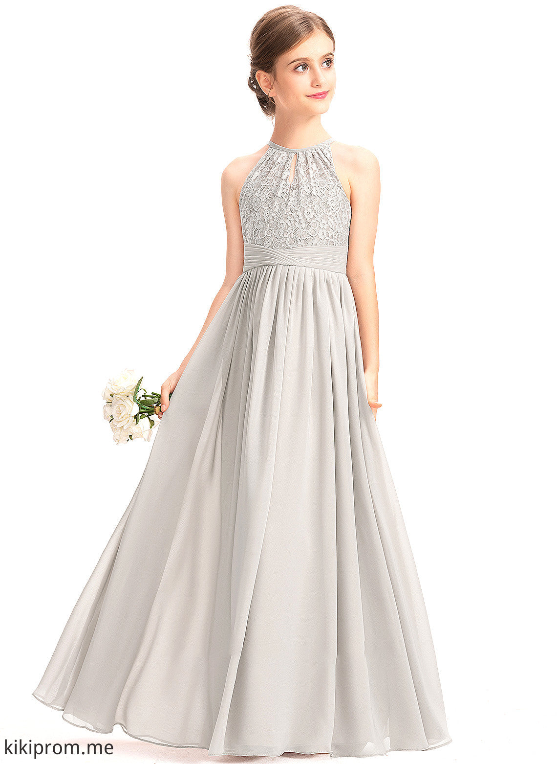 With Junior Bridesmaid Dresses A-Line Chiffon Lace Carolyn Floor-Length Scoop Neck Ruffle