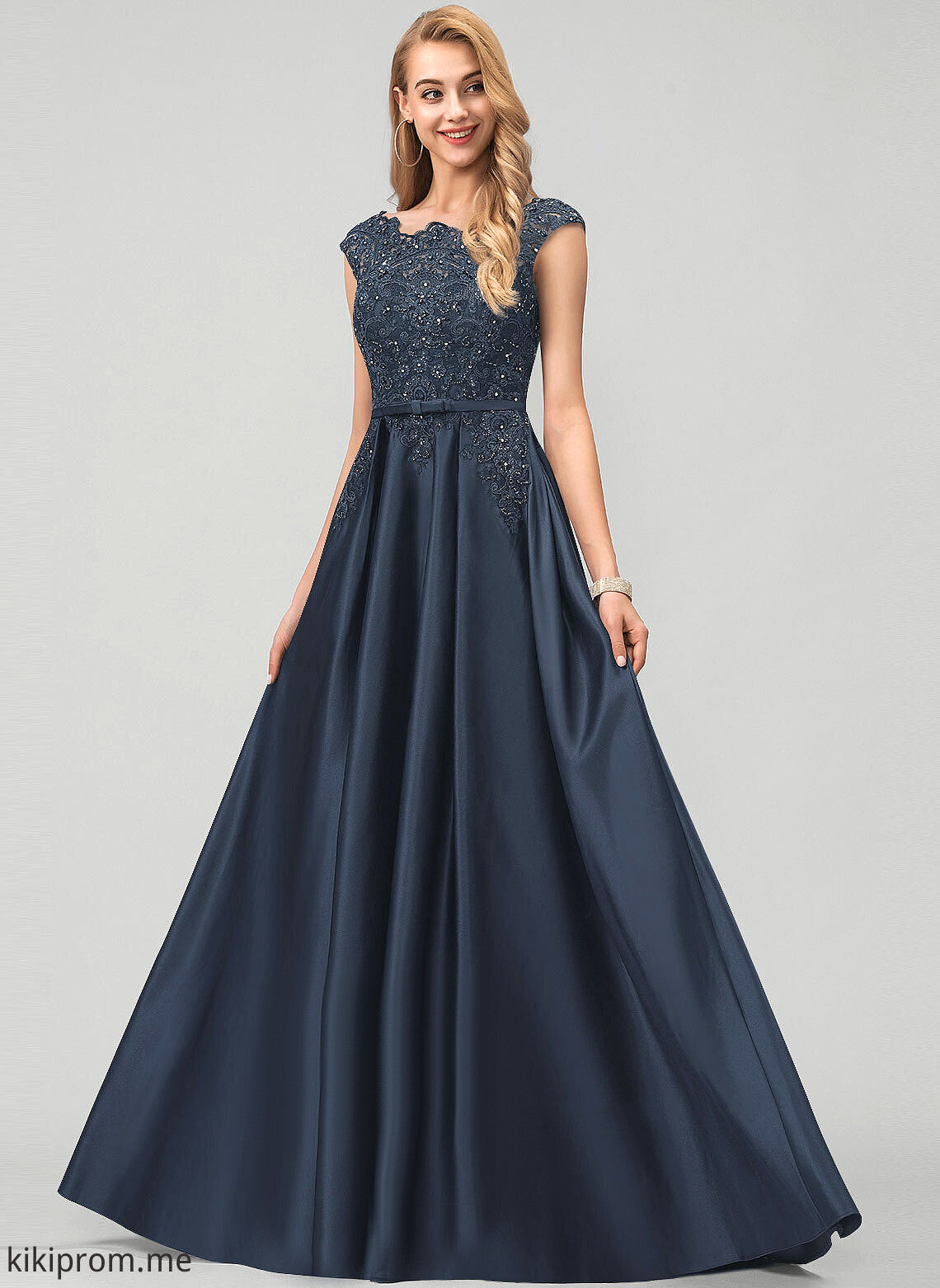 With Floor-Length Ball-Gown/Princess Prom Dresses Beading Bow(s) Journey Scoop Satin Sequins