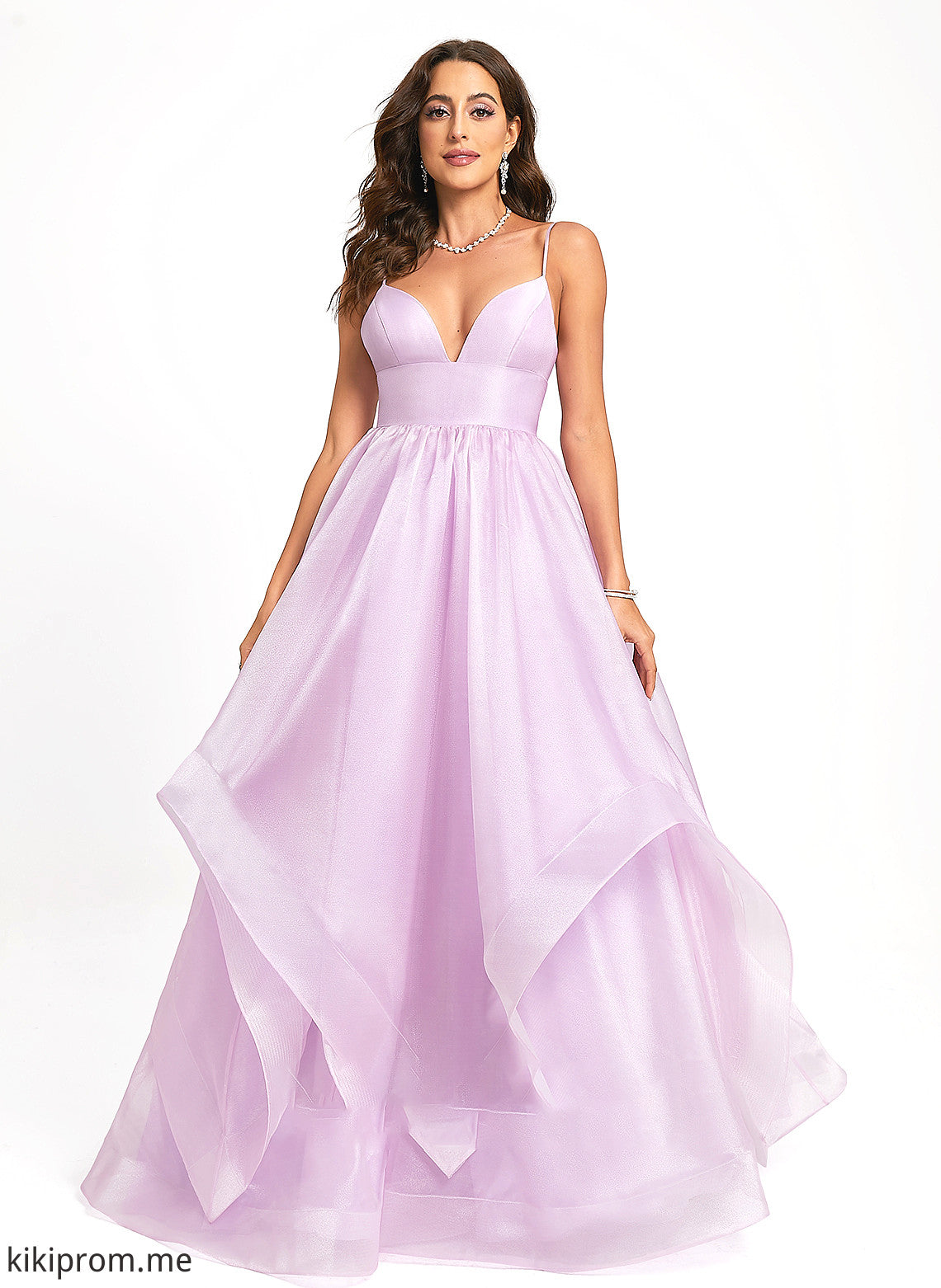 Emely Prom Dresses V-neck Sweep Organza Train Ball-Gown/Princess