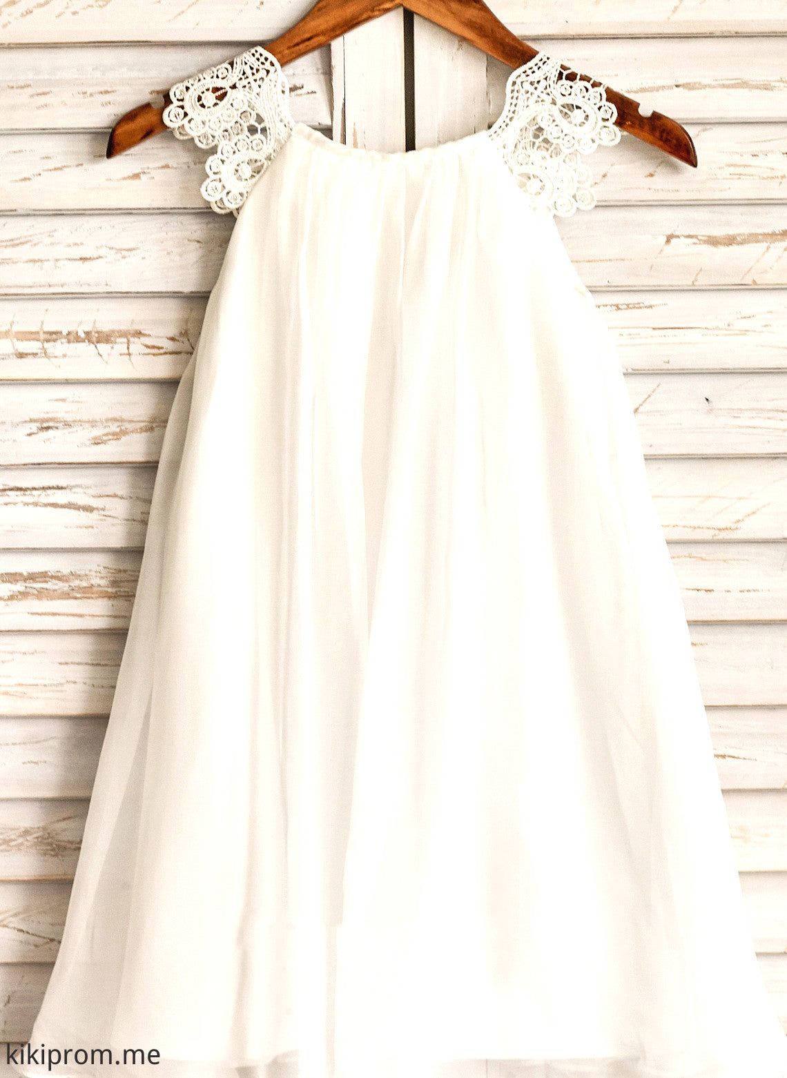 Sleeveless With Flower Girl Dresses - A-Line Dress Girl Chiffon Scoop Lace Neck Knee-length Krista Flower