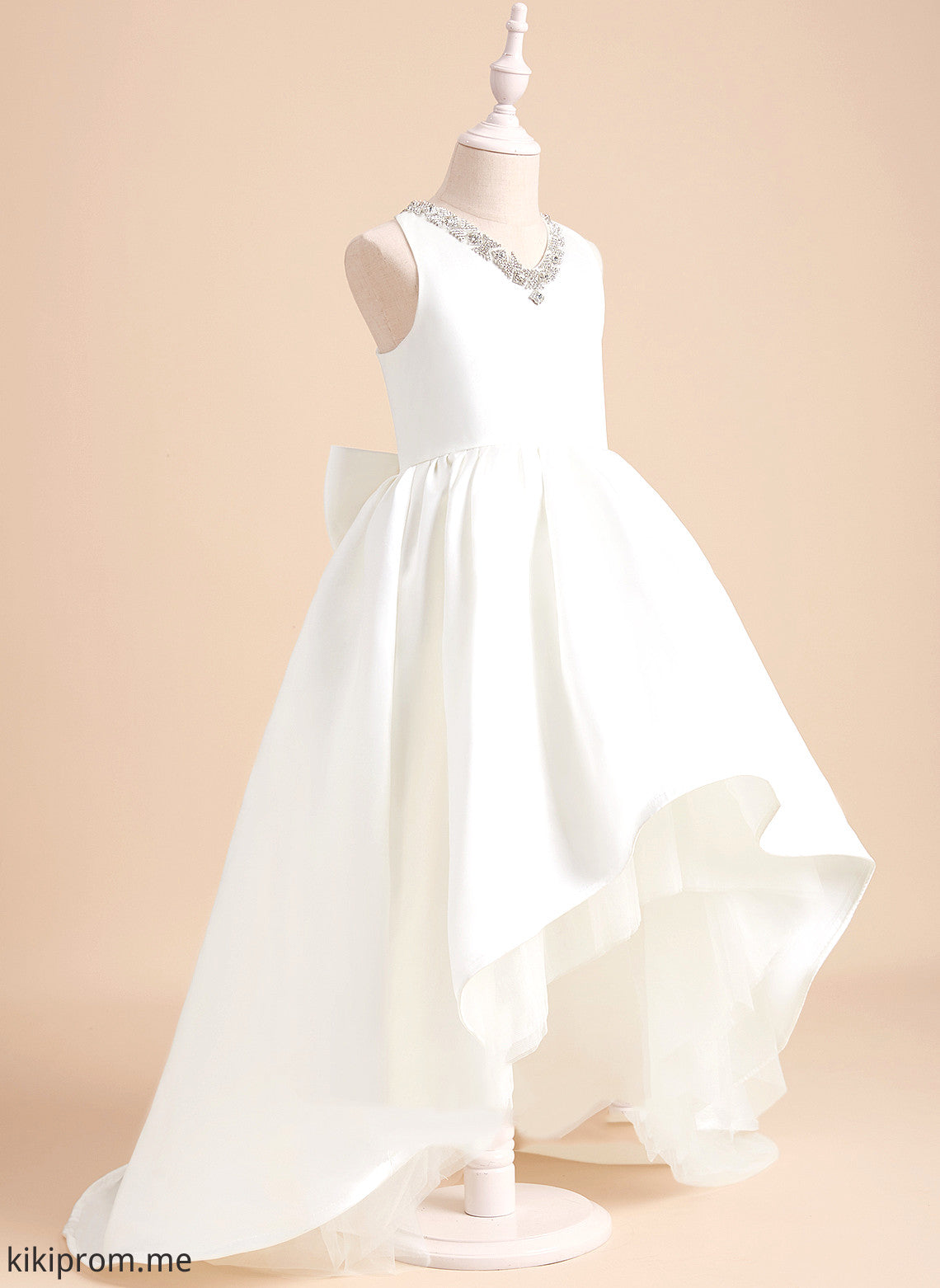 Sweep - Beading Dress V-neck Flower Logan Sleeveless Train Ball-Gown/Princess Girl Satin Flower Girl Dresses With