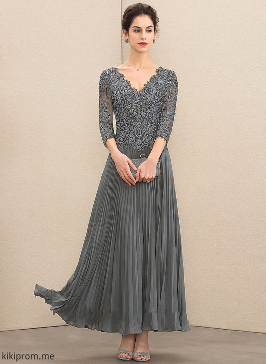 A-Line Dress Chiffon Sequins Lace Ankle-Length Bride of V-neck Pleated Mother of the Bride Dresses the Anika Mother With