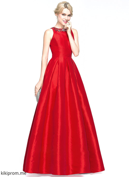 With Scoop Neck Ball-Gown/Princess Sequins Taffeta Beading Prom Dresses Floor-Length Saniya