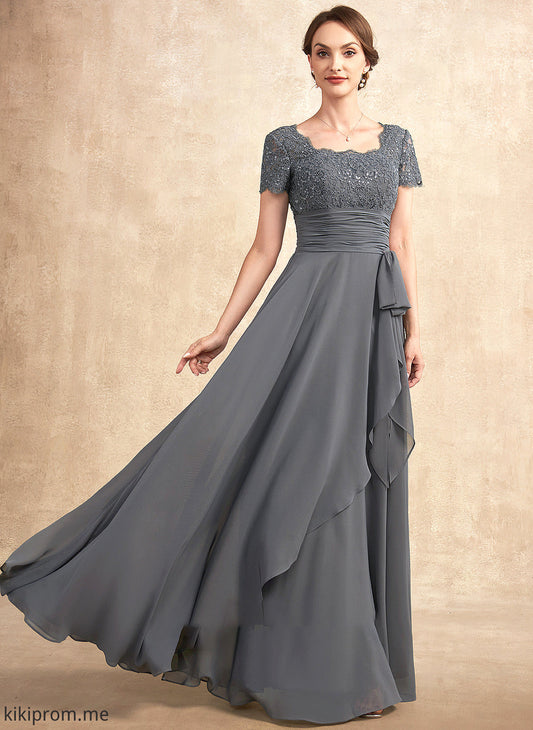 Floor-Length Square of the With Lace Ruffle Dress Amara Neckline Bride A-Line Mother of the Bride Dresses Sequins Mother Chiffon