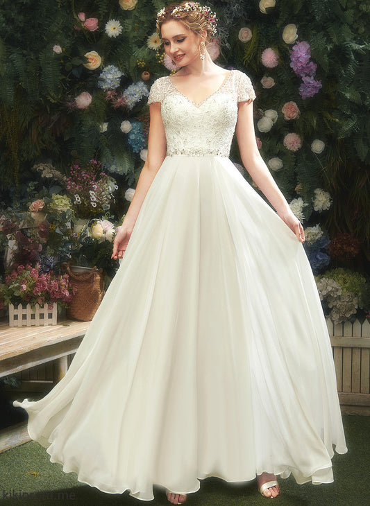 Chiffon Floor-Length Wedding Dresses Dress With Beading Margery Wedding V-neck Lace Sequins A-Line