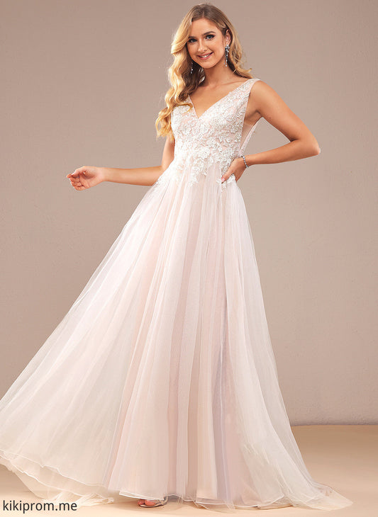 Wedding Dresses V-neck Tulle Hadassah With Lace Sweep Lace Dress Ball-Gown/Princess Wedding Train