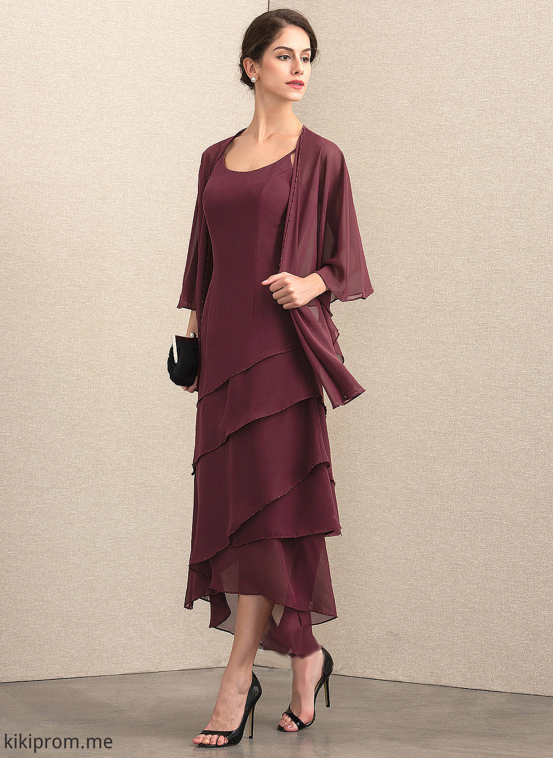 Scoop the Carla Chiffon Mother Neck A-Line Asymmetrical Dress Mother of the Bride Dresses With Bride of Beading