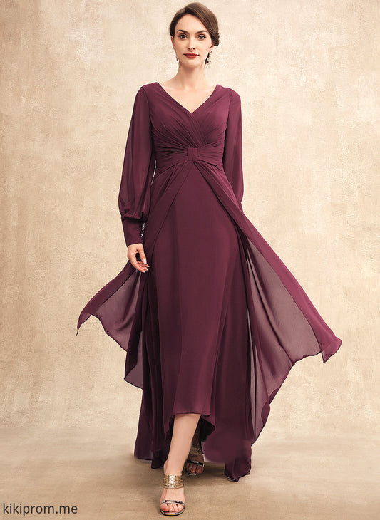 V-neck Asymmetrical Dress Mother of the Bride Dresses Chiffon With Mother Samantha Ruffle Bride A-Line the of