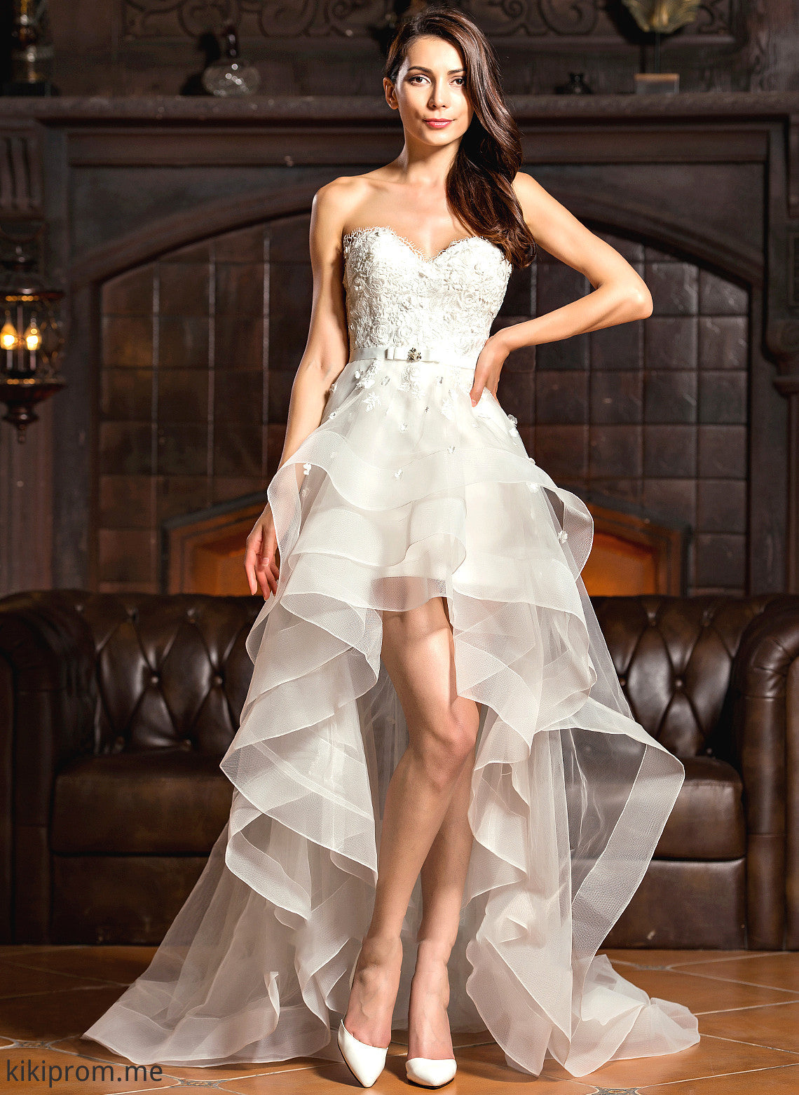 With A-Line Sweetheart Beading Bow(s) Wedding Tulle Asymmetrical Dress Wedding Dresses Noelle