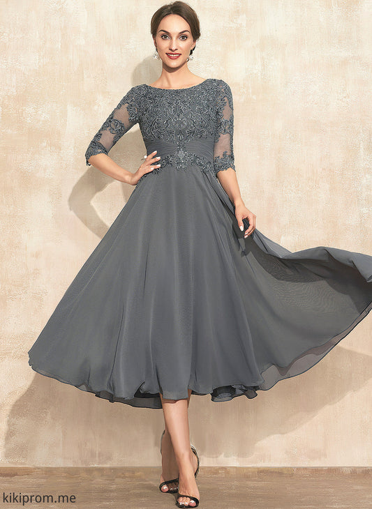 Mother of the Bride Dresses of Dress Lace Sequins A-Line Neck With Kianna Chiffon Scoop the Tea-Length Mother Bride