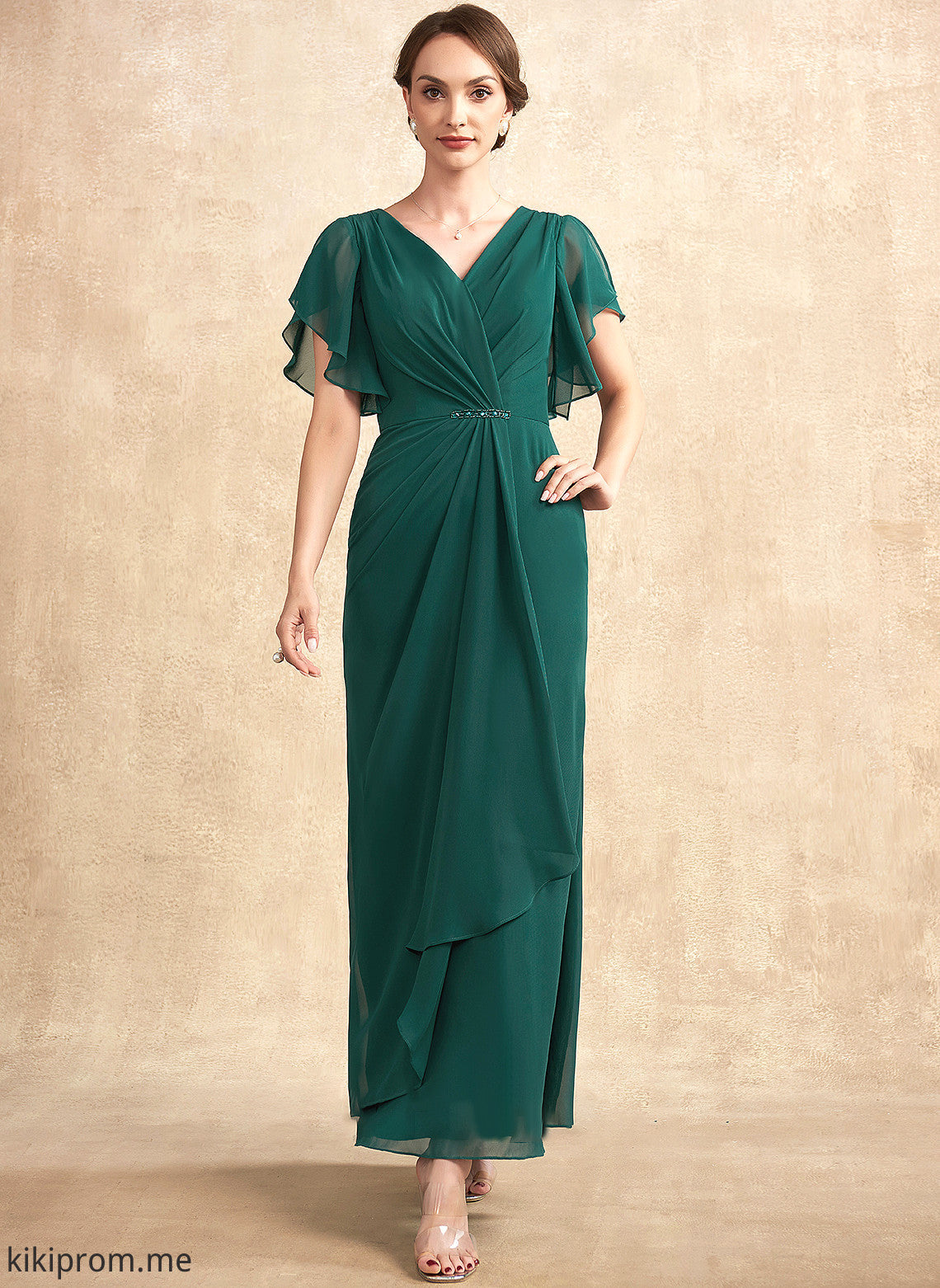 the Mother Ankle-Length Beading Ruffle V-neck of Sequins With A-Line Dress Bride Mother of the Bride Dresses Chiffon Vera