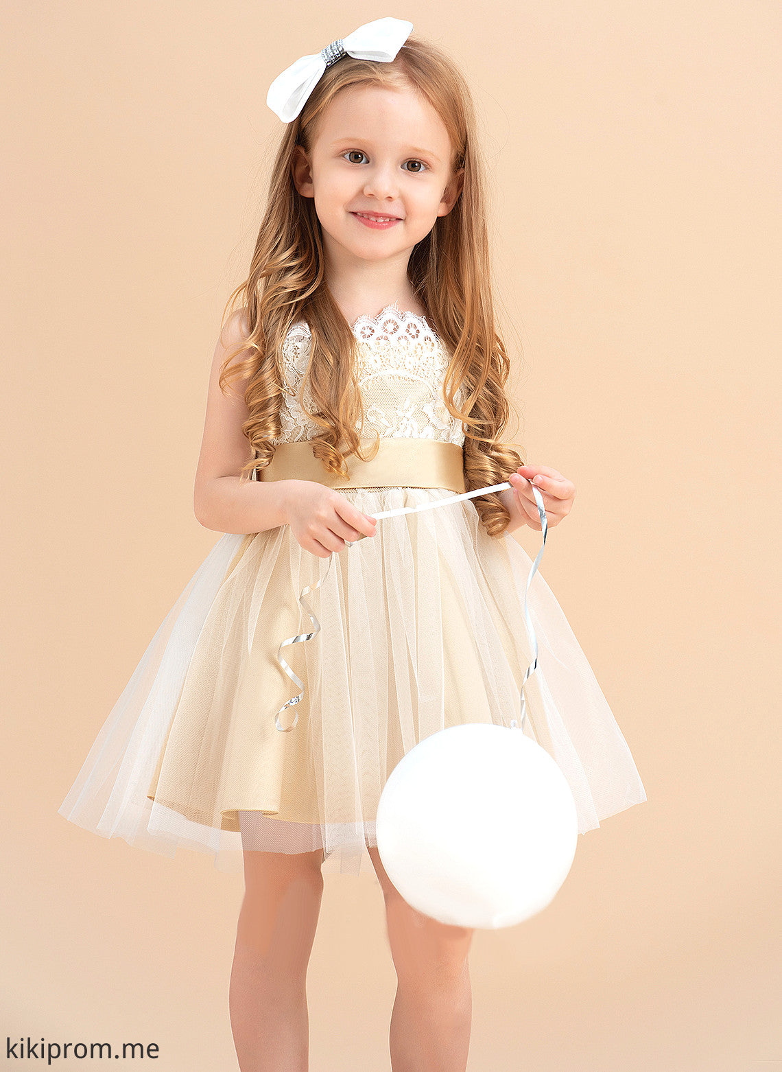 A-Line/Princess Sleeveless Sash/Bow(s) (Undetachable Knee-length sash) Straps Tulle/Lace - Dress Yaretzi Flower Girl Dresses With Flower Girl