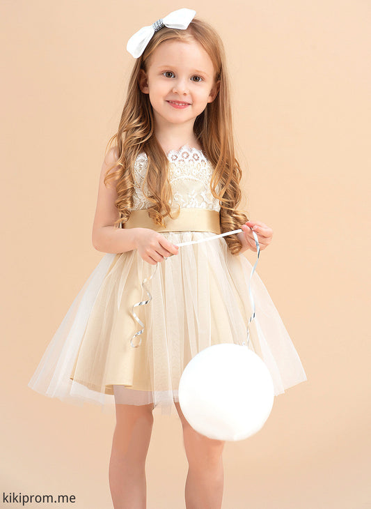 A-Line/Princess Sleeveless Sash/Bow(s) (Undetachable Knee-length sash) Straps Tulle/Lace - Dress Yaretzi Flower Girl Dresses With Flower Girl