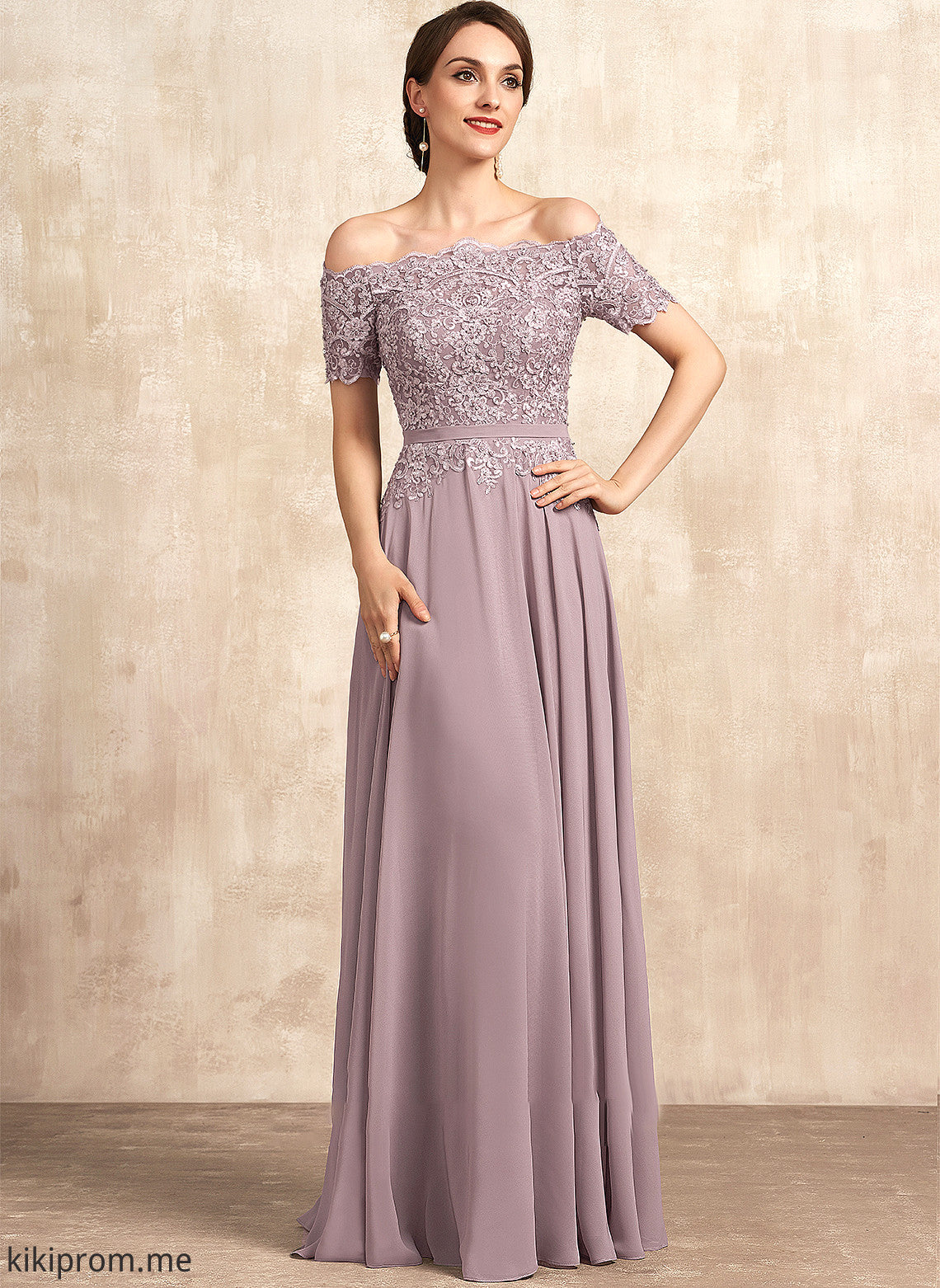 With Lace Beading of Chiffon Mother of the Bride Dresses Dress Off-the-Shoulder Sequins Floor-Length A-Line Elaina Bride Mother the