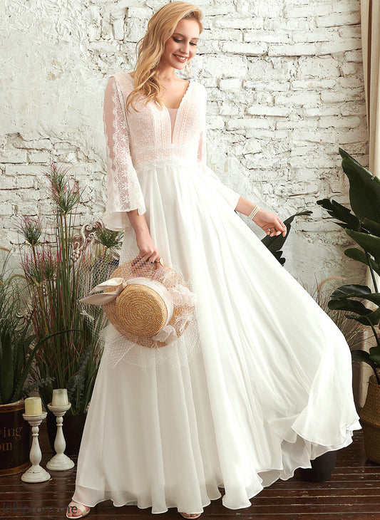 Floor-Length Lace Joanna A-Line Wedding Dresses Dress Wedding Chiffon V-neck