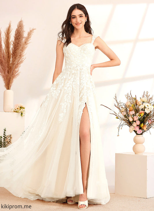 Beading A-Line Train Wedding Abigail Wedding Dresses Lace Sequins With Dress Tulle Off-the-Shoulder Sweep