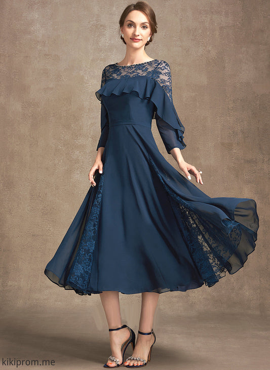 Mother Lace the Salome of Mother of the Bride Dresses With Dress Tea-Length Bride Scoop Neck Cascading Beading Chiffon A-Line Ruffles