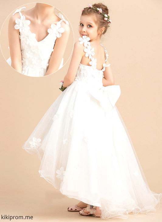 Beading/Flower(s)/Bow(s) Nina V-neck Ball-Gown/Princess Flower - Dress Flower Girl Dresses Girl With Tulle Sleeveless Asymmetrical