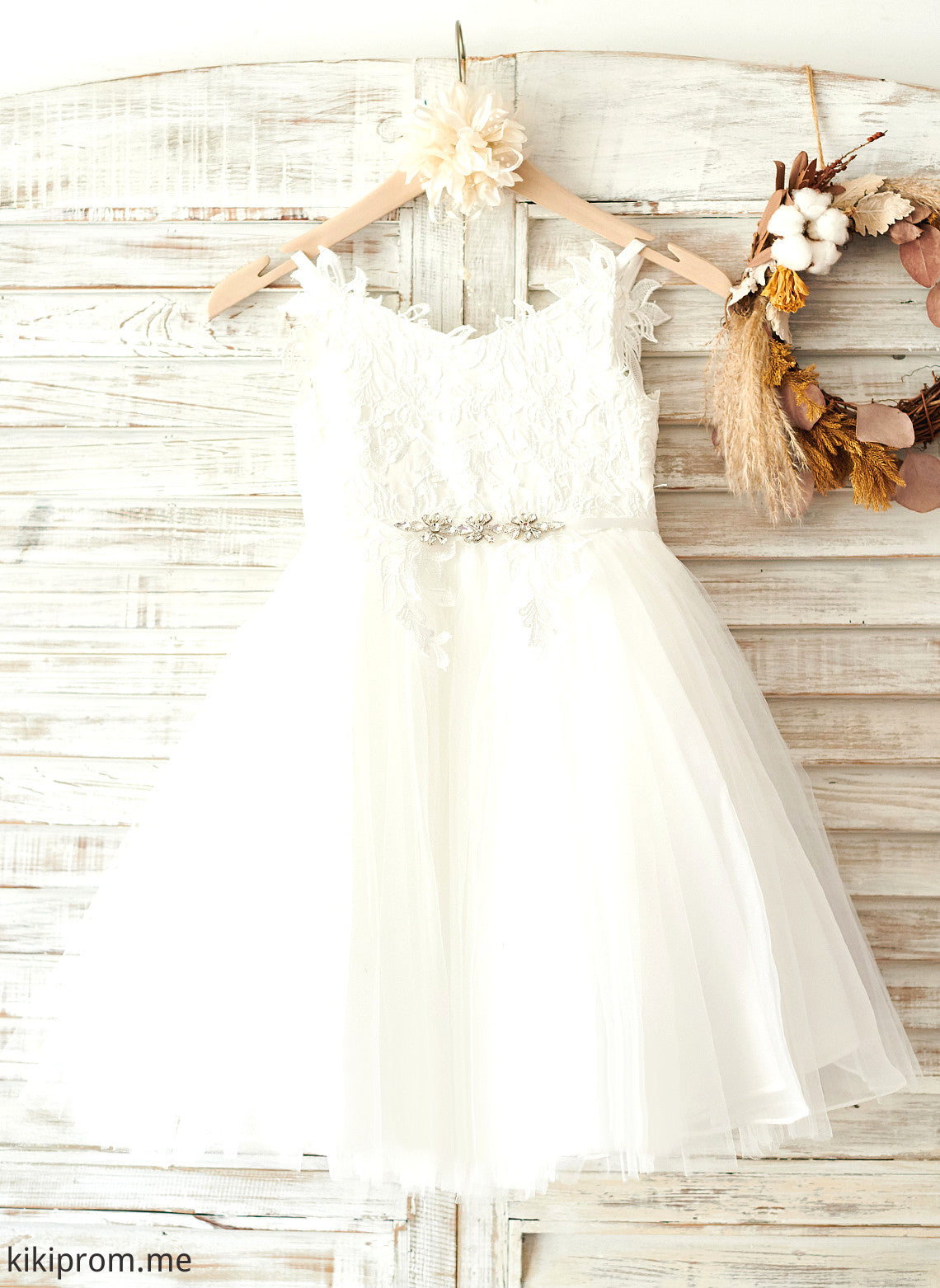 Flower Knee-length - Girl Rhinestone A-Line With Straps Dress Flower Girl Dresses Tulle/Lace Sleeveless Iliana