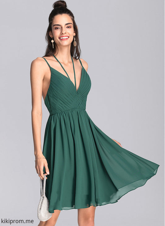 Chiffon A-Line Knee-Length Ruffle Dress Andrea V-neck Homecoming With Homecoming Dresses