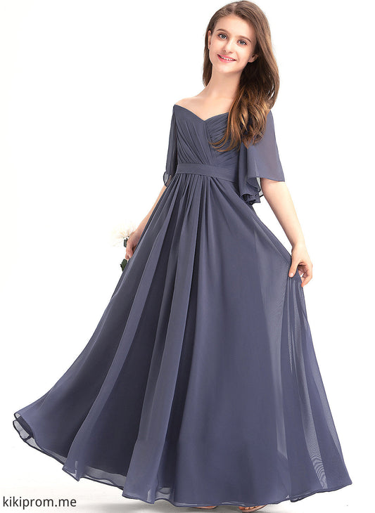 With Floor-Length Kaylyn A-Line Bow(s) Off-the-Shoulder Chiffon Junior Bridesmaid Dresses Ruffle