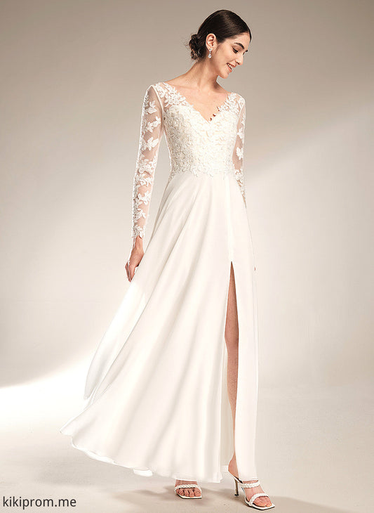 Floor-Length A-Line Lace Chiffon V-neck Jaden Dress Wedding Wedding Dresses